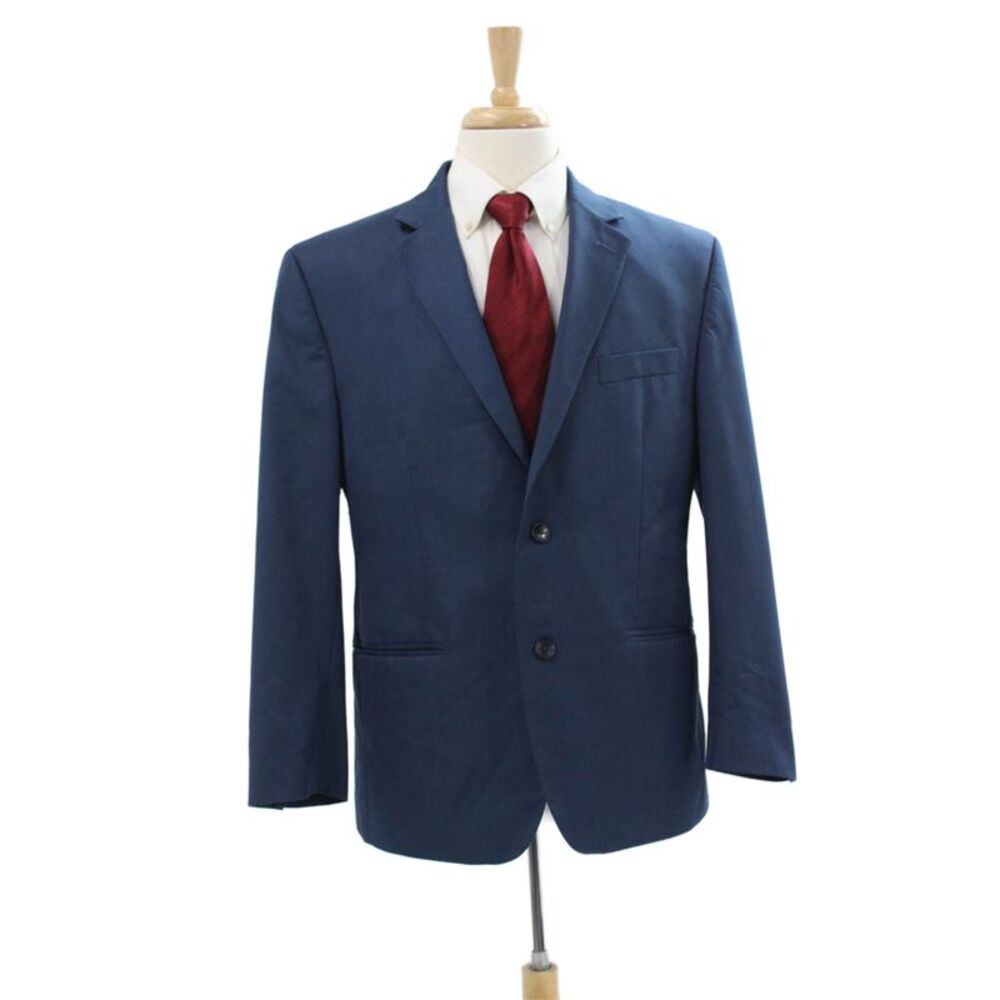Andrew Fezza Mens Blue Solid Blazer Button Closure Size 42